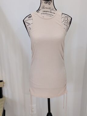 WAYF  | Women's Light Beige Sleeveless Adjustable Side Ruching Mini Dress
